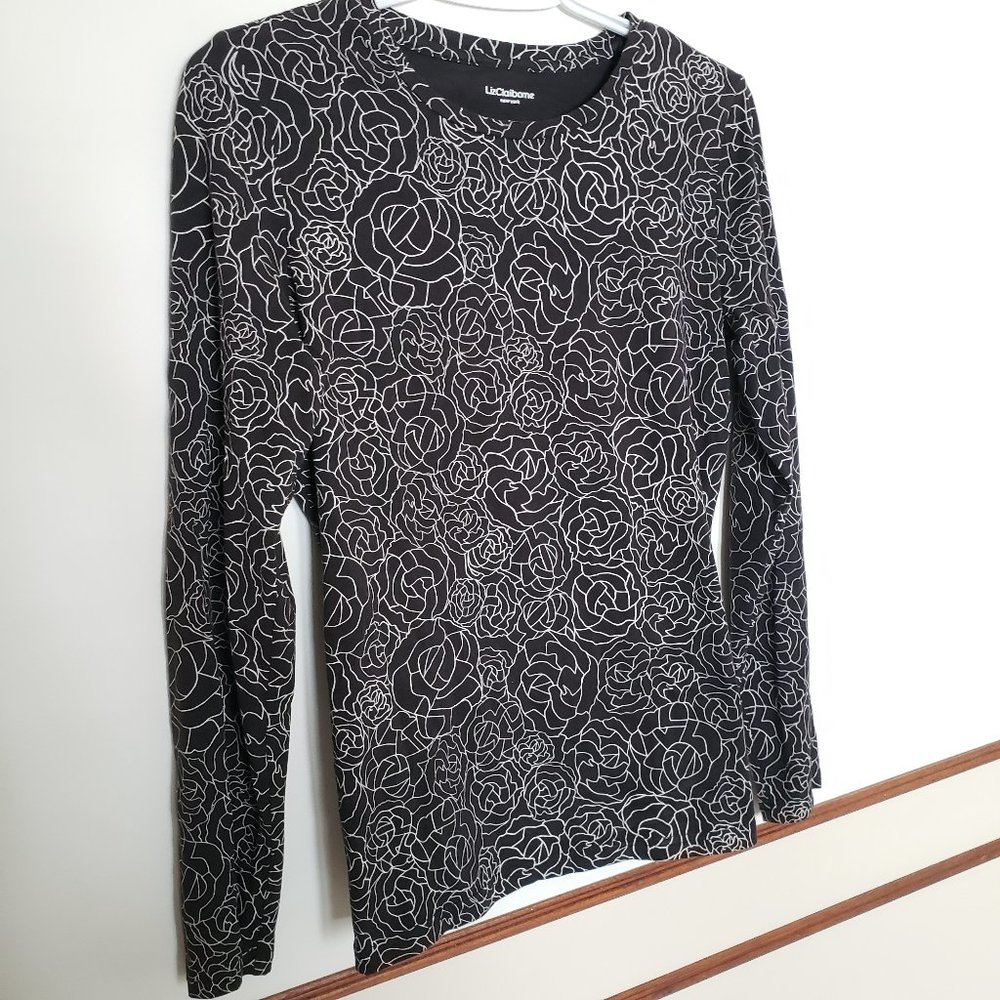 Liz Claiborne Floral Outline Long Sleeve Top Shirt